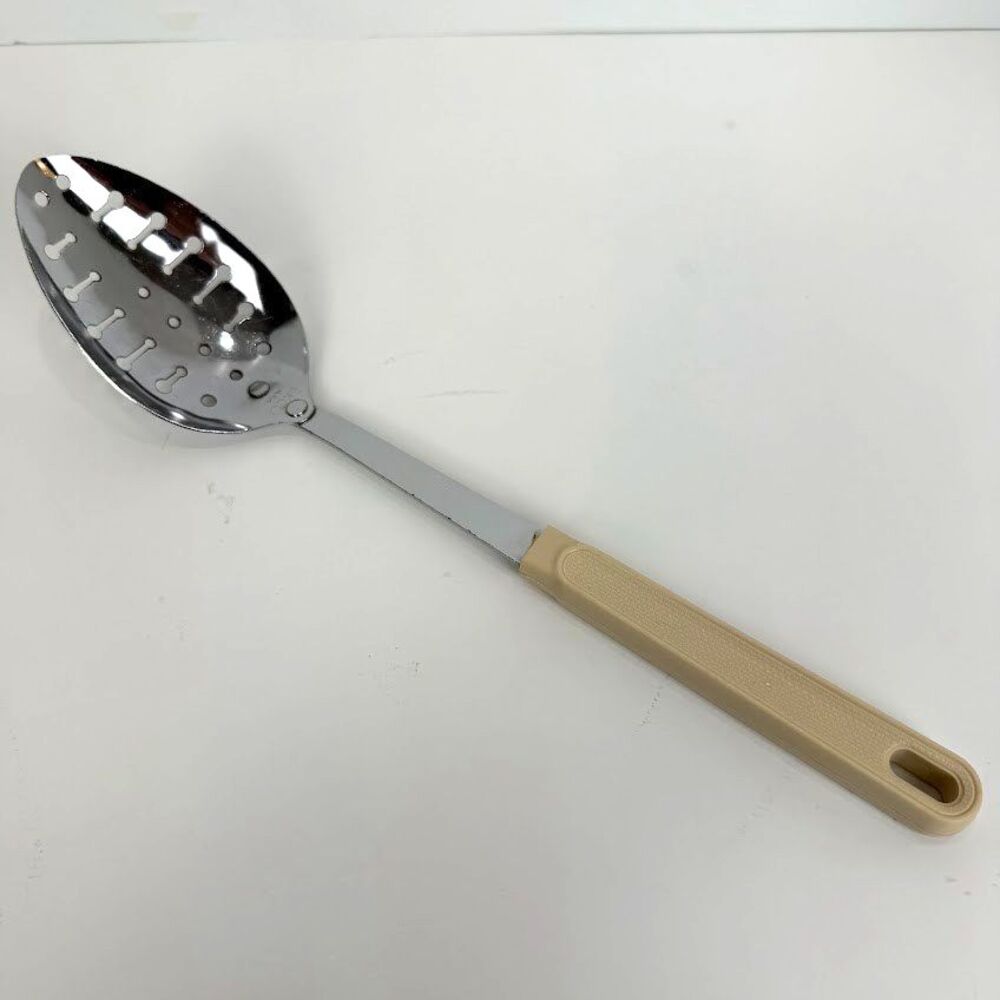 Vintage EKCO Slotted Spoon with Almond Handle, 12 Inches